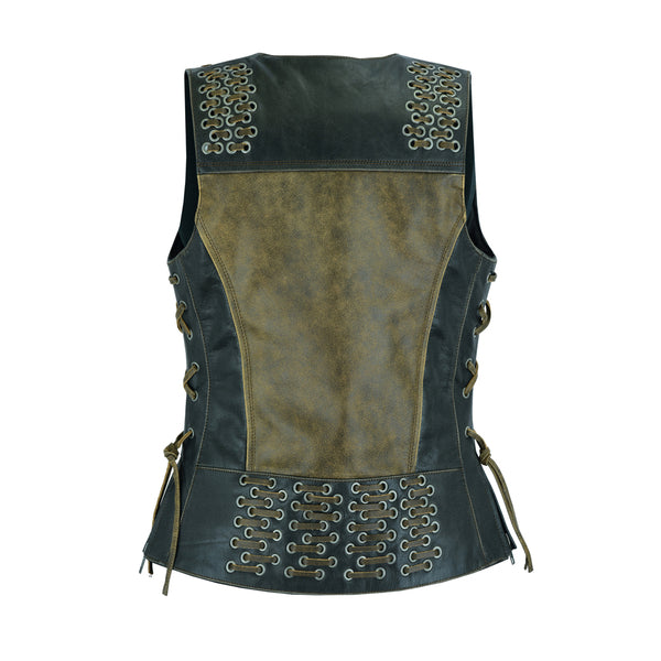 BSM2541 Women's Vest with Grommet and Lacing Accents - Two Tone