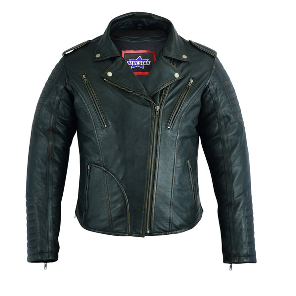 BSM2117 Women's Lightweight Drum Dyed Distressed Naked Lambskin M/C Jac