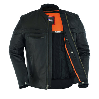BSM1117 Men's Sporty Lightweight Leather Cross Over Jacket