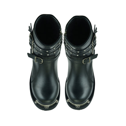 BSM3902 Women's 9 Inch Black Triple Buckle Leather Harness Boot