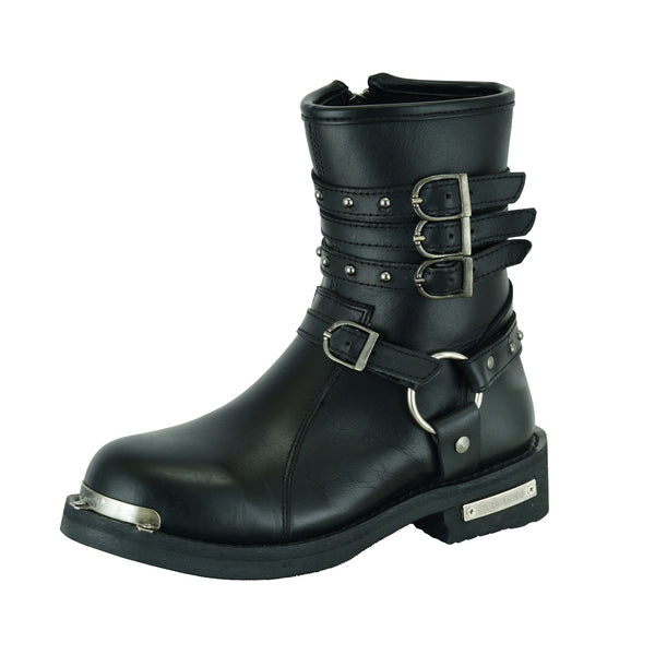 BSM3902 Women's 9 Inch Black Triple Buckle Leather Harness Boot