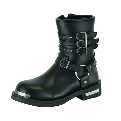 BSM3902 Women's 9 Inch Black Triple Buckle Leather Harness Boot