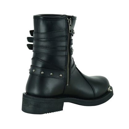 BSM3902 Women's 9 Inch Black Triple Buckle Leather Harness Boot