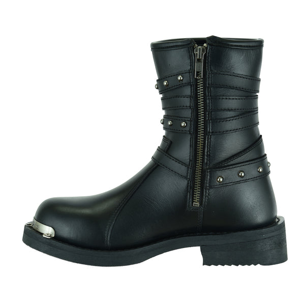 BSM3902 Women's 9 Inch Black Triple Buckle Leather Harness Boot