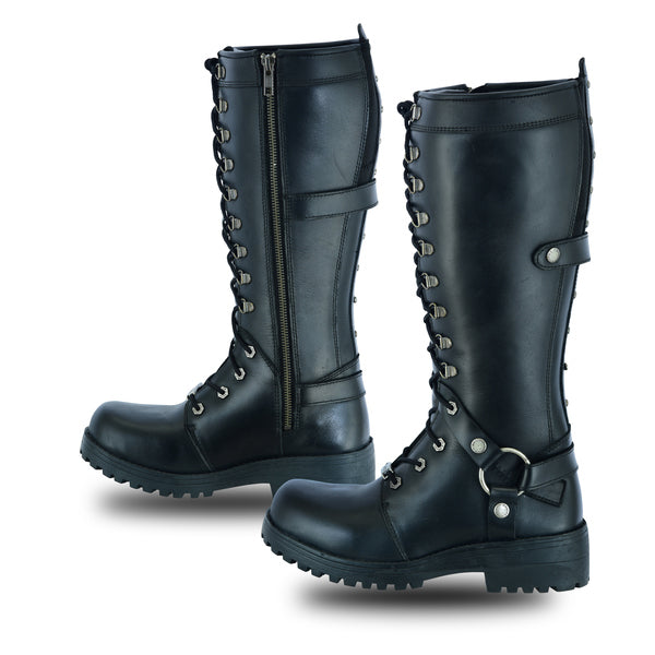 BSM3900 Women's 15 Inch Black Leather Stylish Harness Boot
