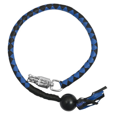 BSM4716 LEATHER BIKER WHIP–BLUE/BLACK W / BLACK POOL BALL
