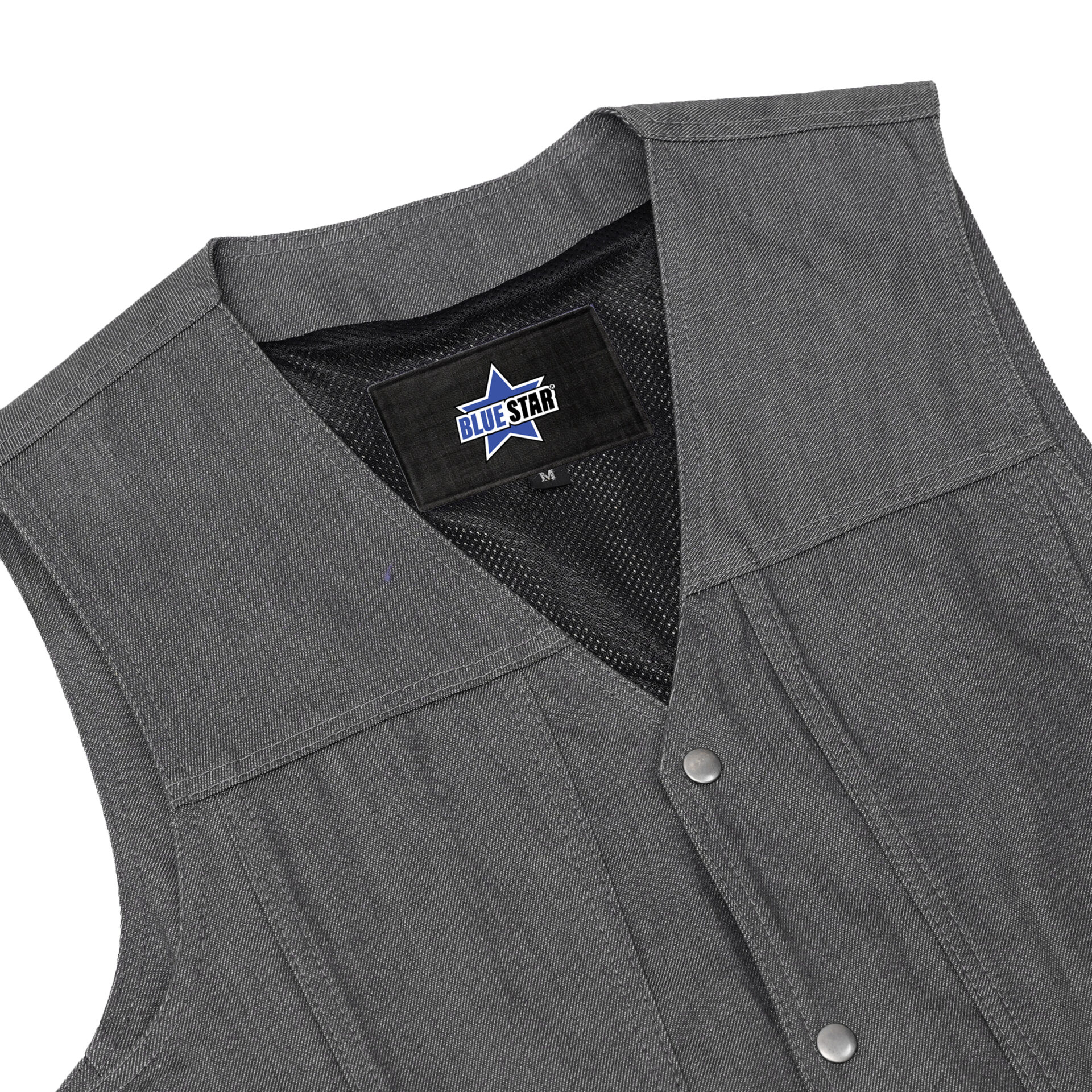 BSM1539 Men's Rough Rub-Off Raw Finish Broken Gray Denim Vest - Image 7