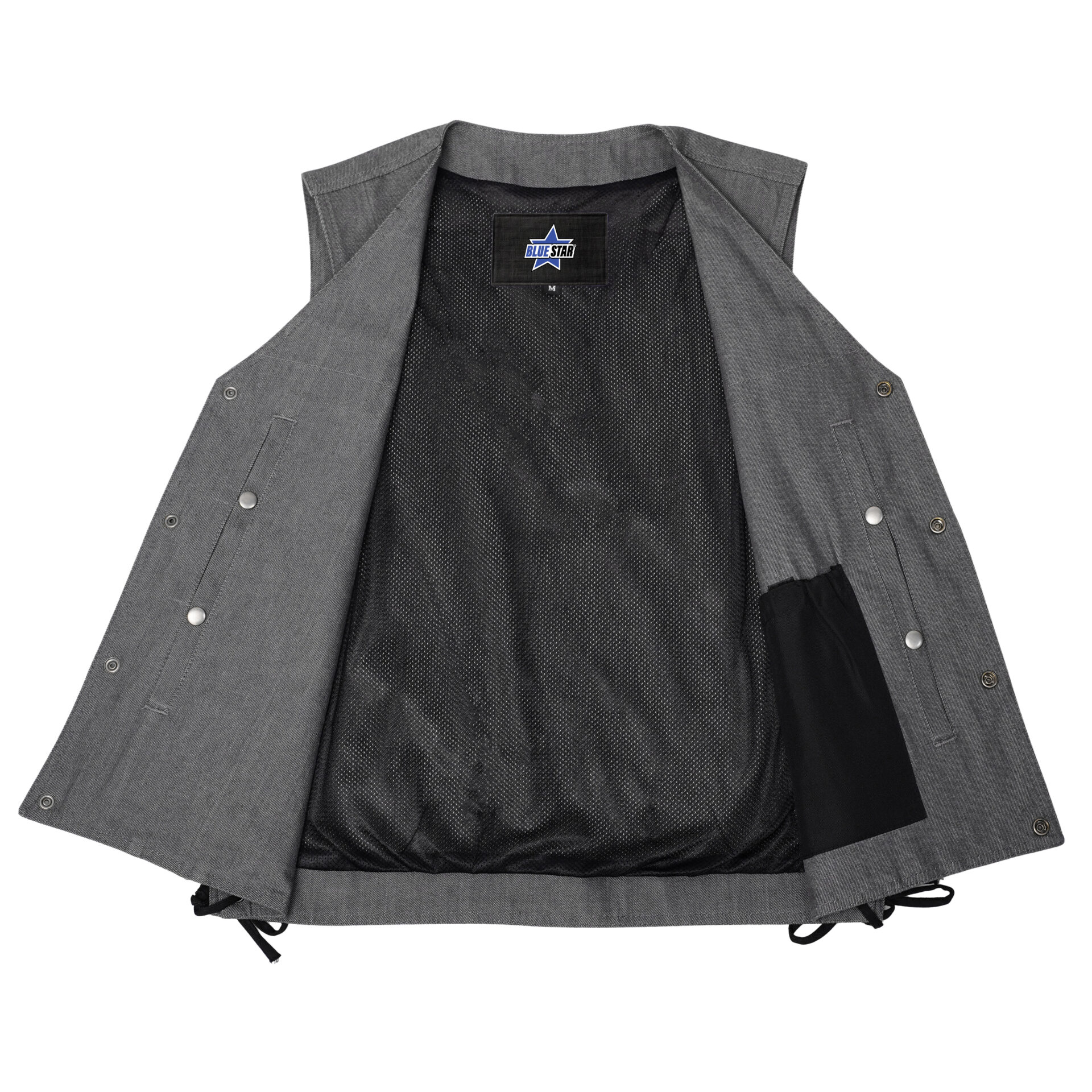 BSM1539 Men's Rough Rub-Off Raw Finish Broken Gray Denim Vest - Image 5