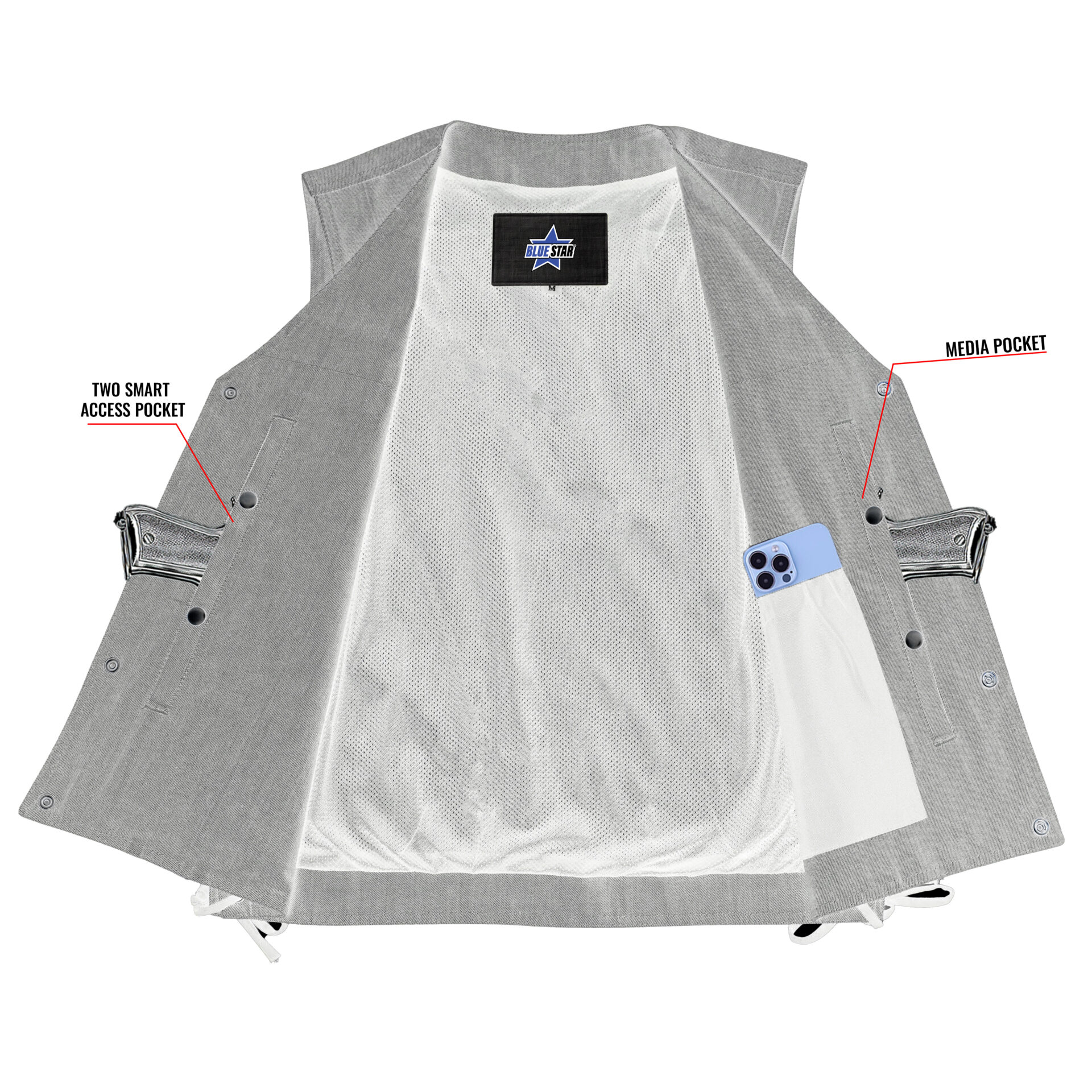 BSM1539 Men's Rough Rub-Off Raw Finish Broken Gray Denim Vest - Image 4
