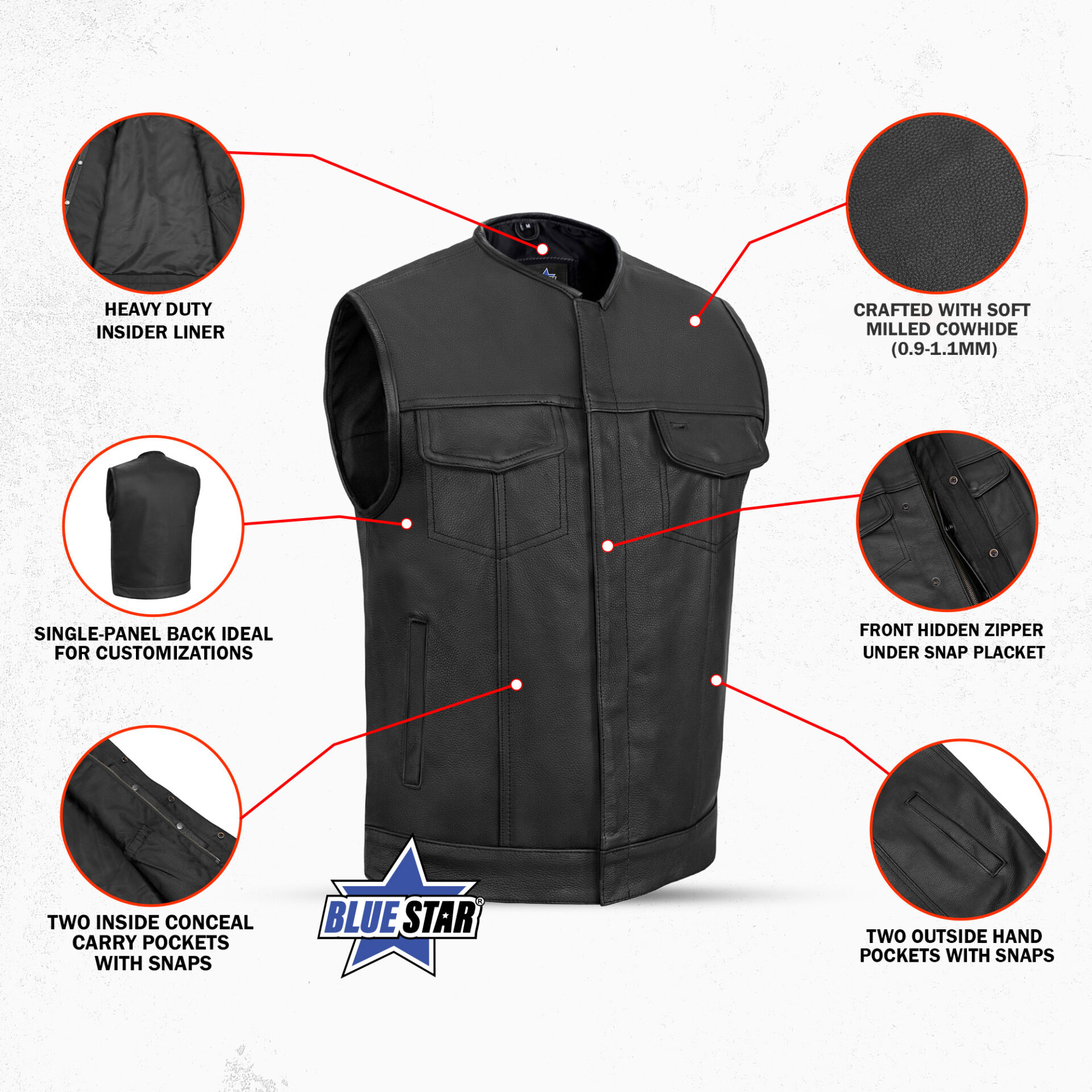 BSM1573 Concealed Snap Closure, Without Collar & Hidden Zipper - Image 3