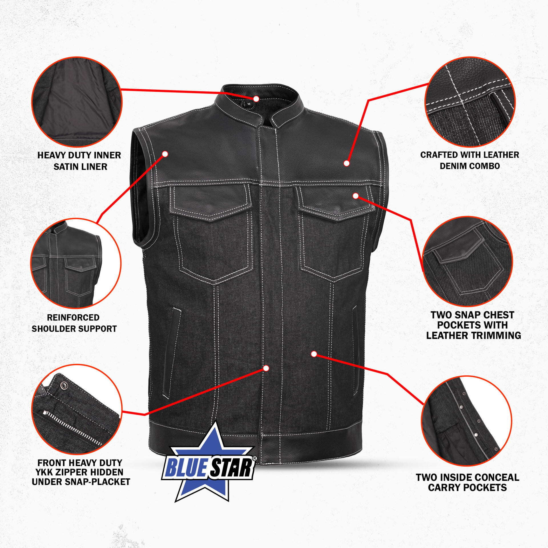 BSM1504 Men's Leather/Denim Combo Vest - Image 3