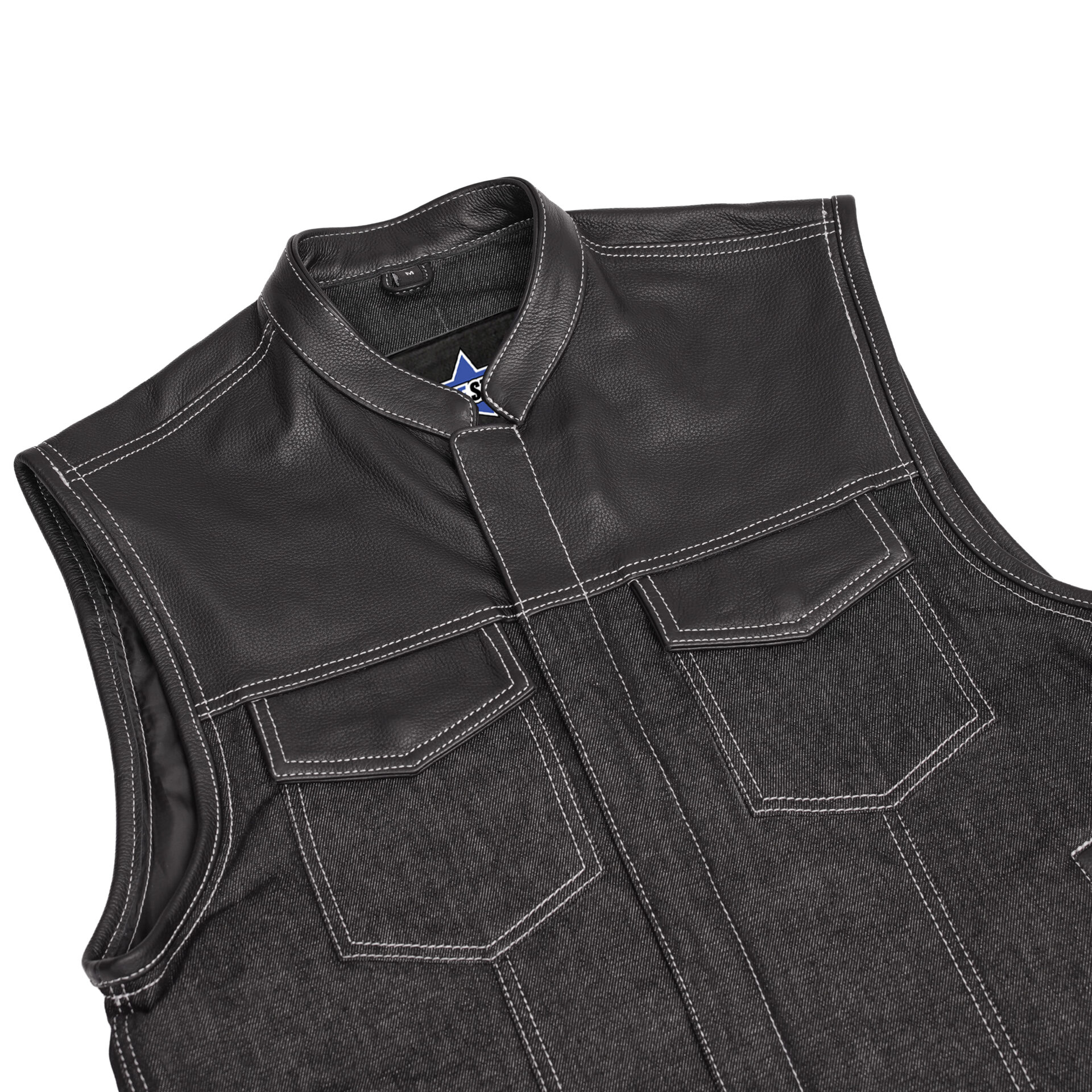 BSM1504 Men's Leather/Denim Combo Vest - Image 6