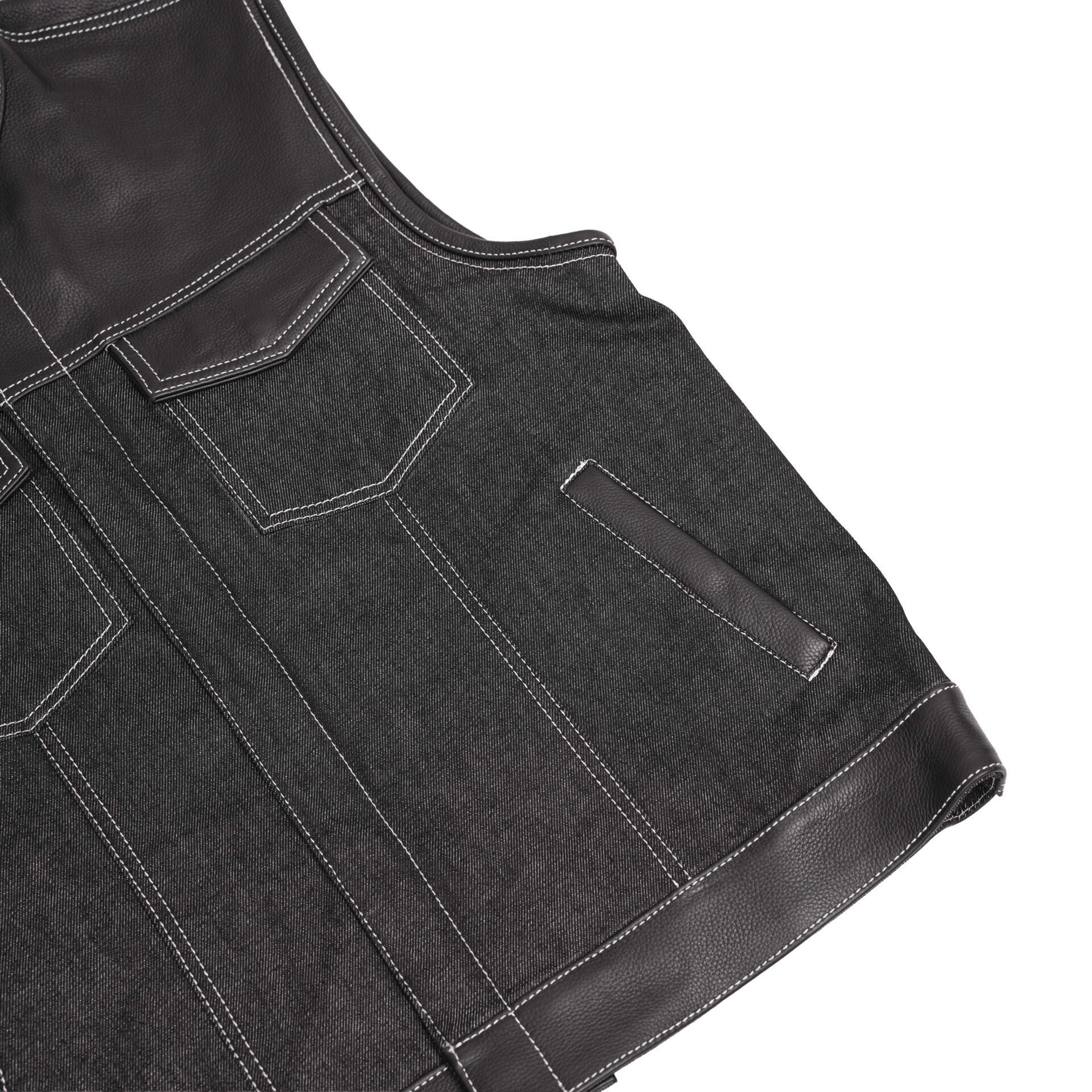 BSM1504 Men's Leather/Denim Combo Vest - Image 7