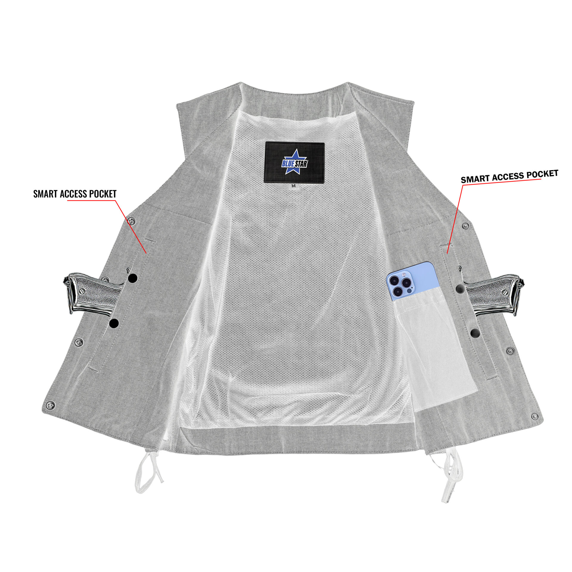 BSM2545 Women's Rough Rub-Off Raw Finish Broken Gray Denim Vest - Image 4