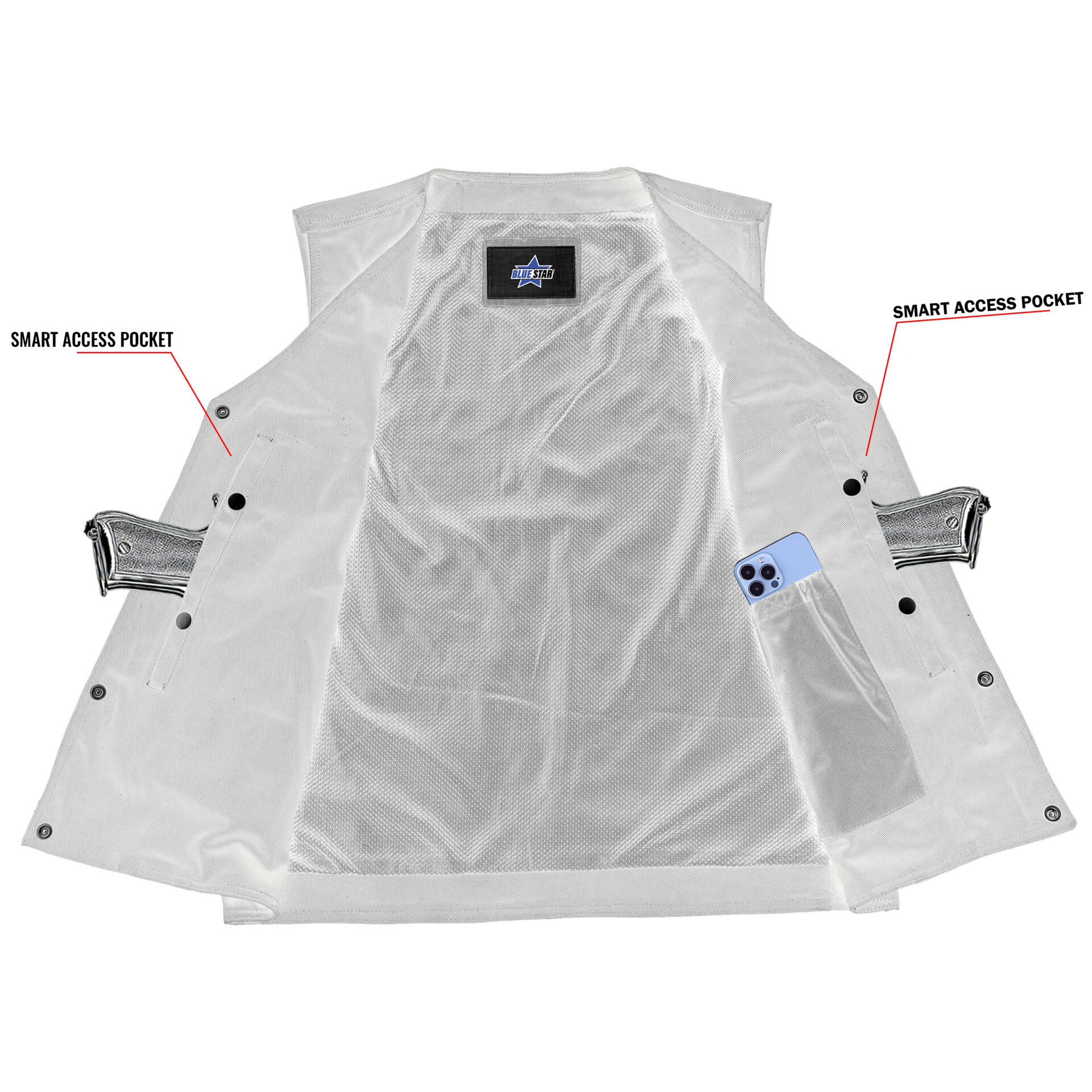 BSM1544 Men's Single Back Panel Concealed Carry Denim Vest - Image 4