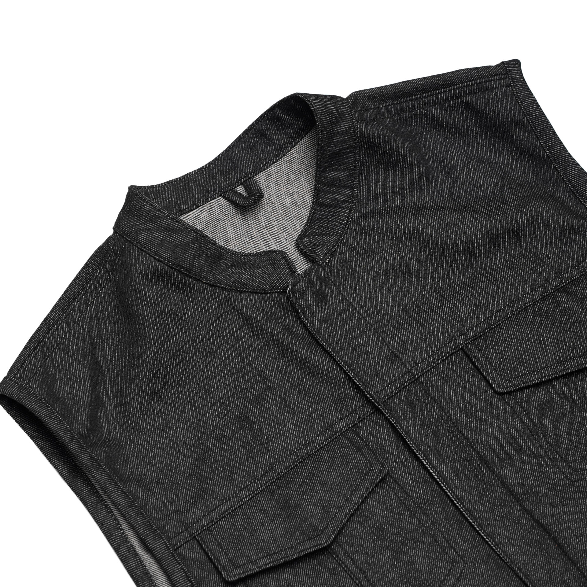 BSM1564 Men's Rough Rub-Off Raw Finish Denim Vest - Image 7