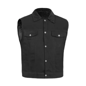 BSM1512 Snap/Zipper Front Denim Vest- Black