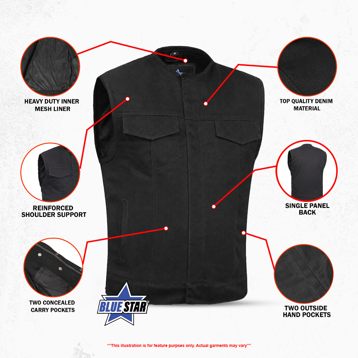 BSM1536 Concealed Snaps, Denim Material, Hidden Zipper, w/o Collar - Image 3