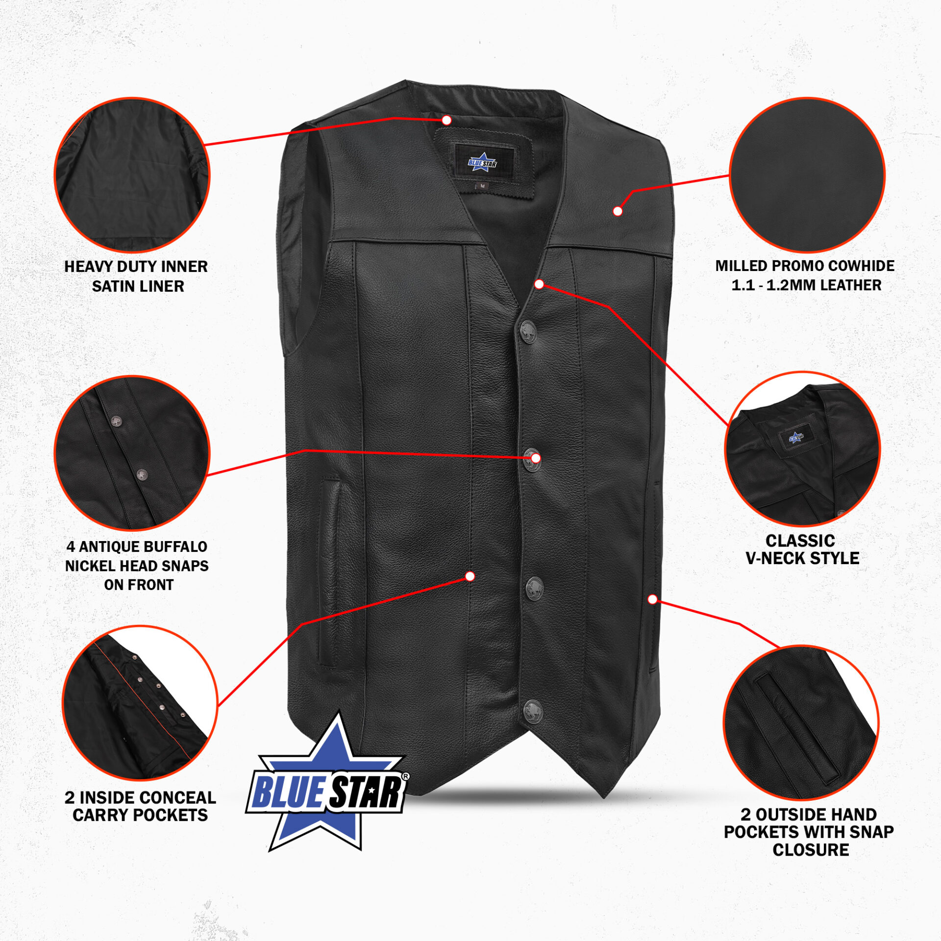 BSM1526 Men's Single Back Panel Concealed Carry Vest (Buffalo Nickel Sn - Image 3