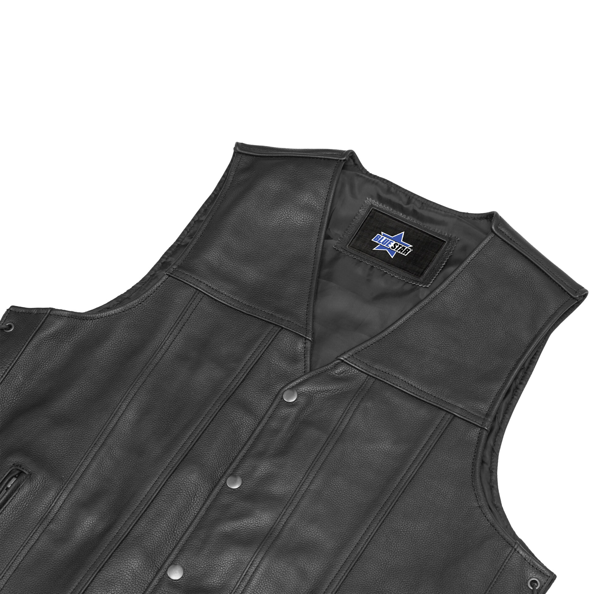 BSM1554 Men's Tall Classic Tapered Bottom Biker Leather Vest - Image 7