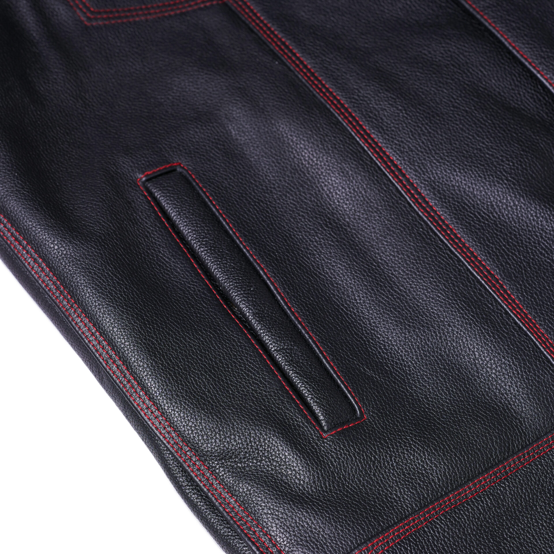 BSM1522 MEN'S LEATHER VEST WITH RED STITCHING AND USA INSIDE FLAG LININ - Image 11