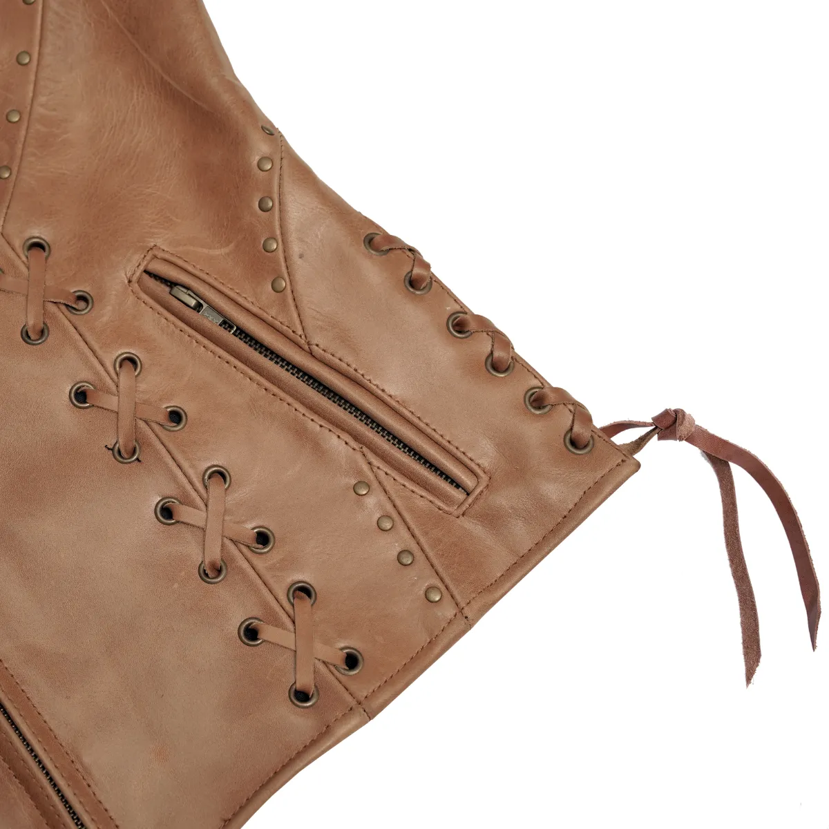 BSM2528 Women's Brown Zippered Vest with Lacing Details - Image 10