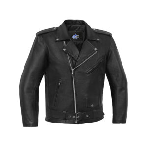 BSM1143 Economy Motorcycle Classic Biker Leather Jacket - Plain Sides