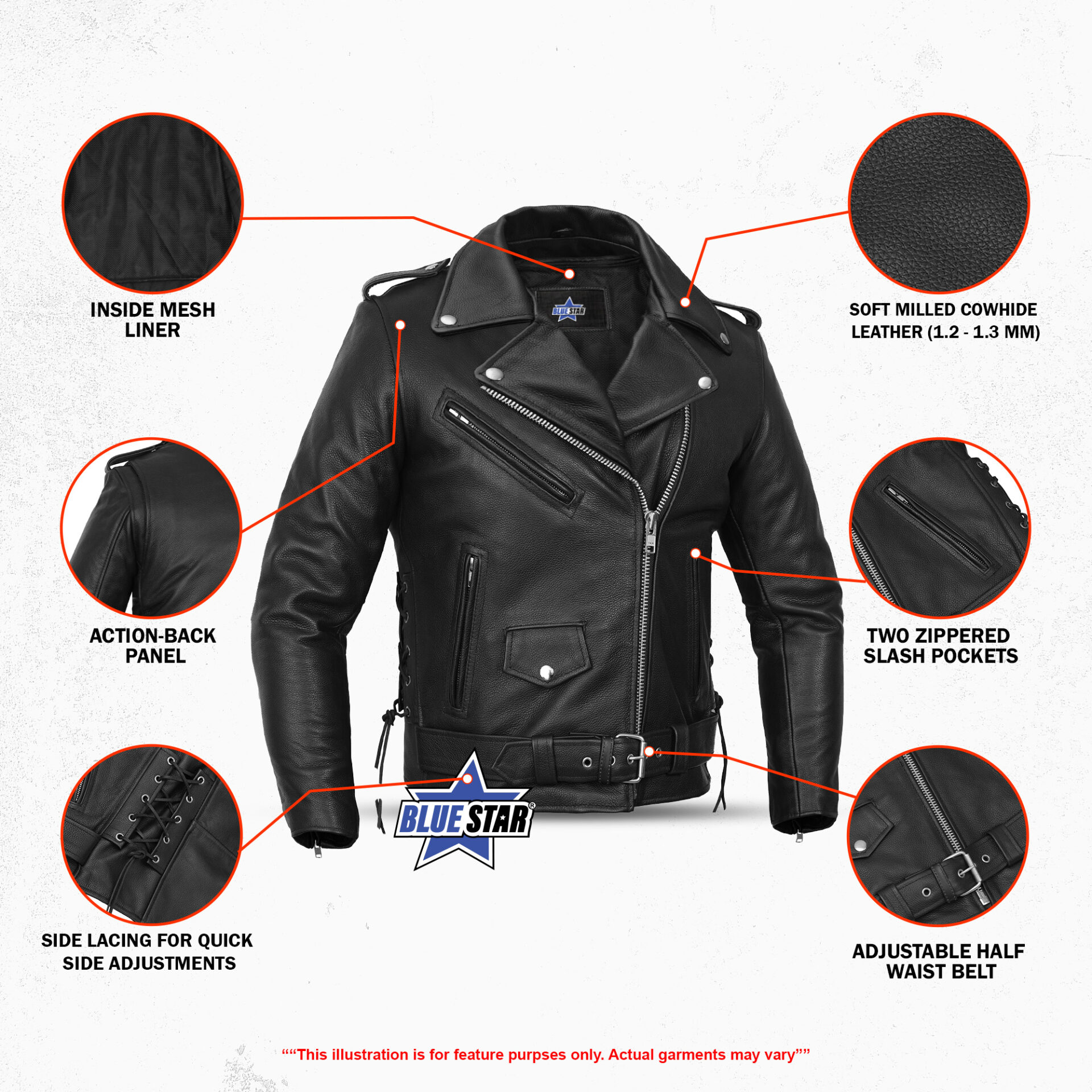 BSM1116 Men's Classic Side Lace Police Style M/C Jacket - Image 3