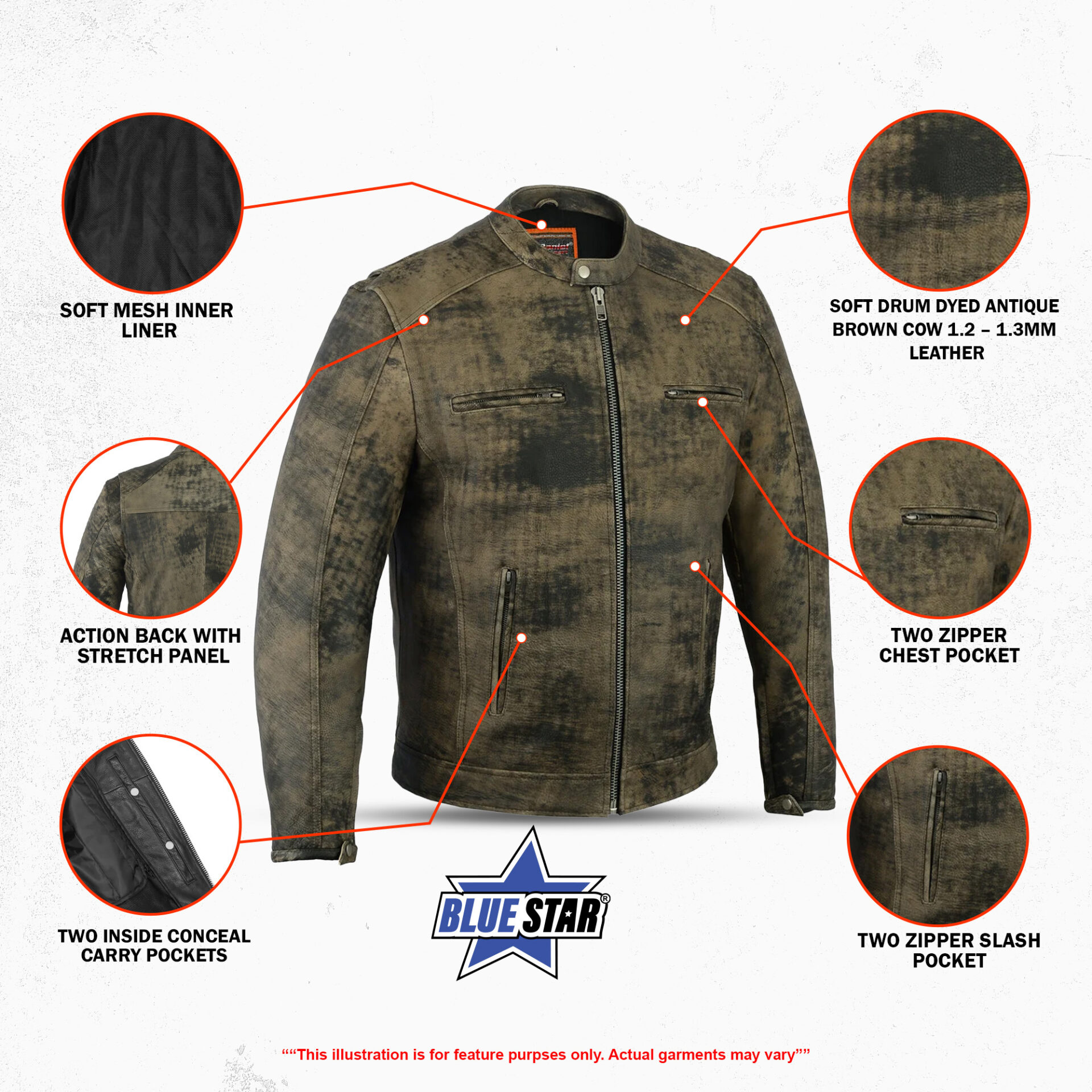 BSM1126 Men's Antique Brown Cruiser Jacket - Image 3