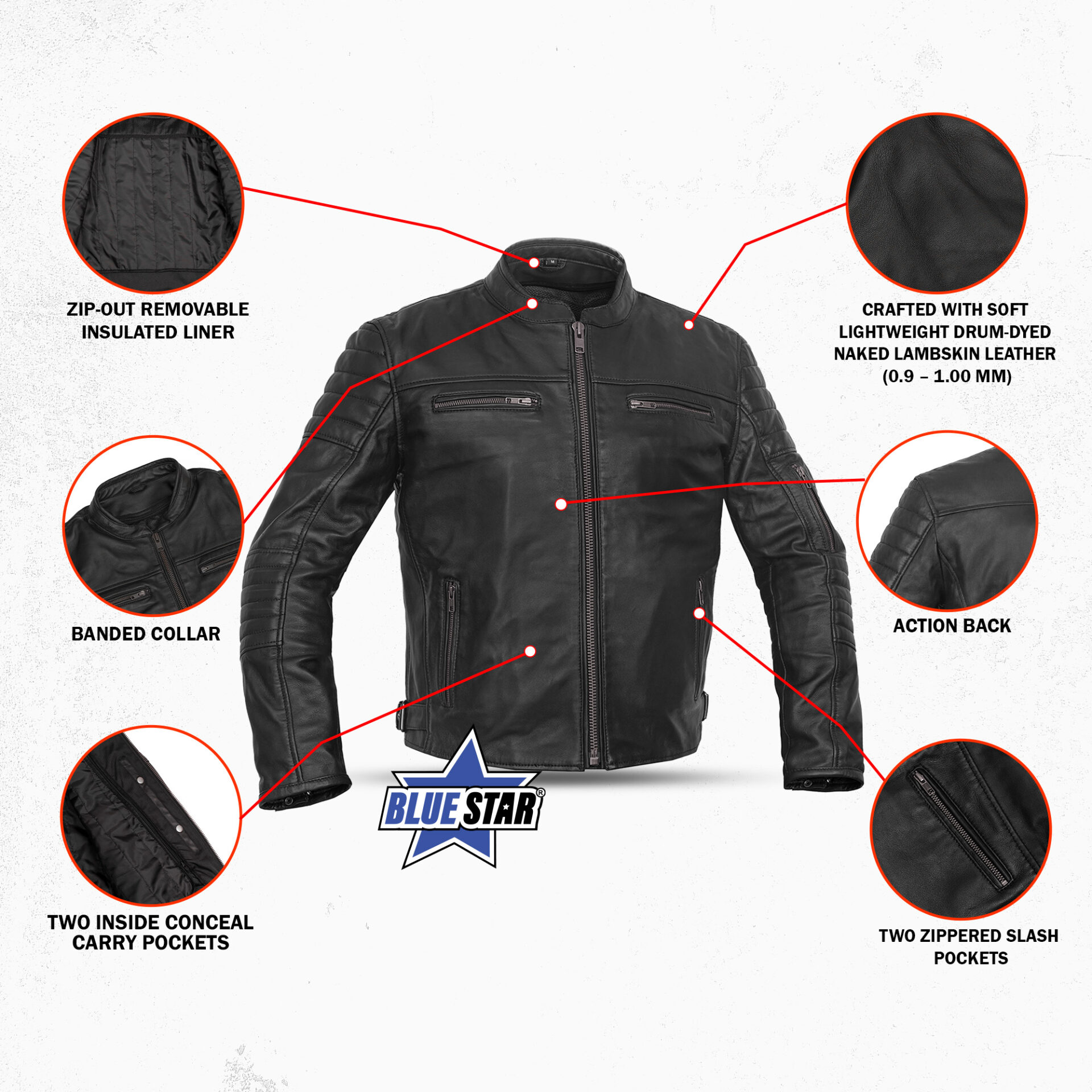 BSM1133 Men's Lightweight Drum Dyed Naked Lambskin Crossover Scooter Jacket - Image 3
