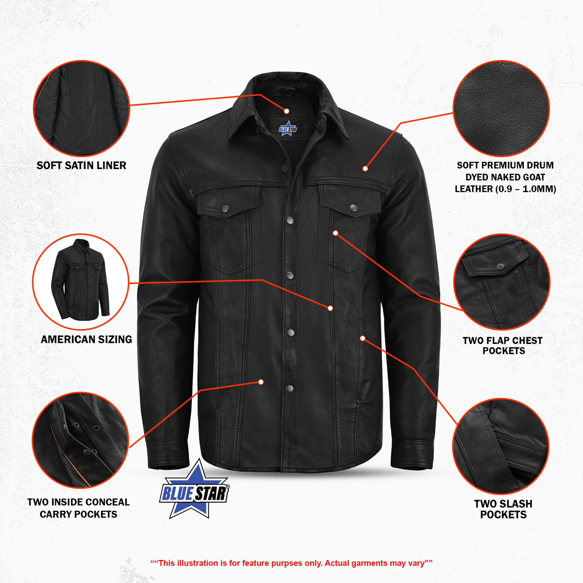 BSM1136 Men's Premium Lightweight Leather Shirt - Image 3