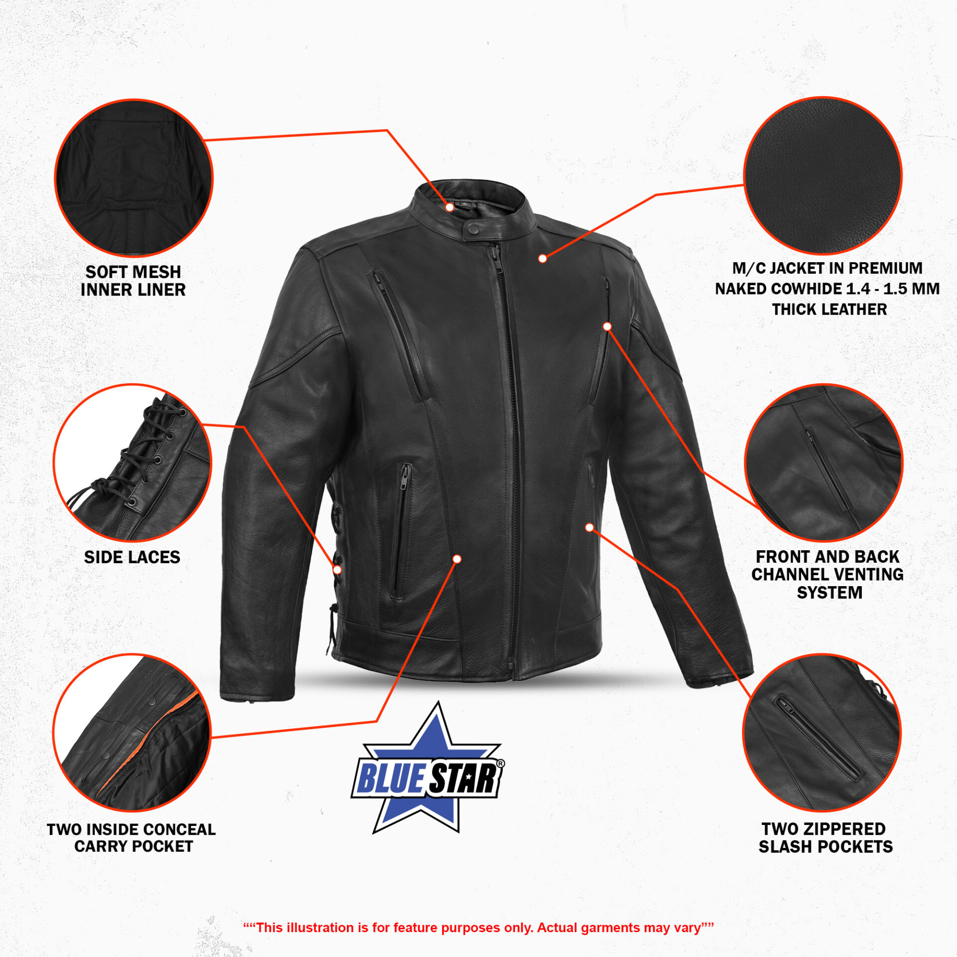 BSM1113 Men's Vented M/C Jacket Side Laces - Image 3