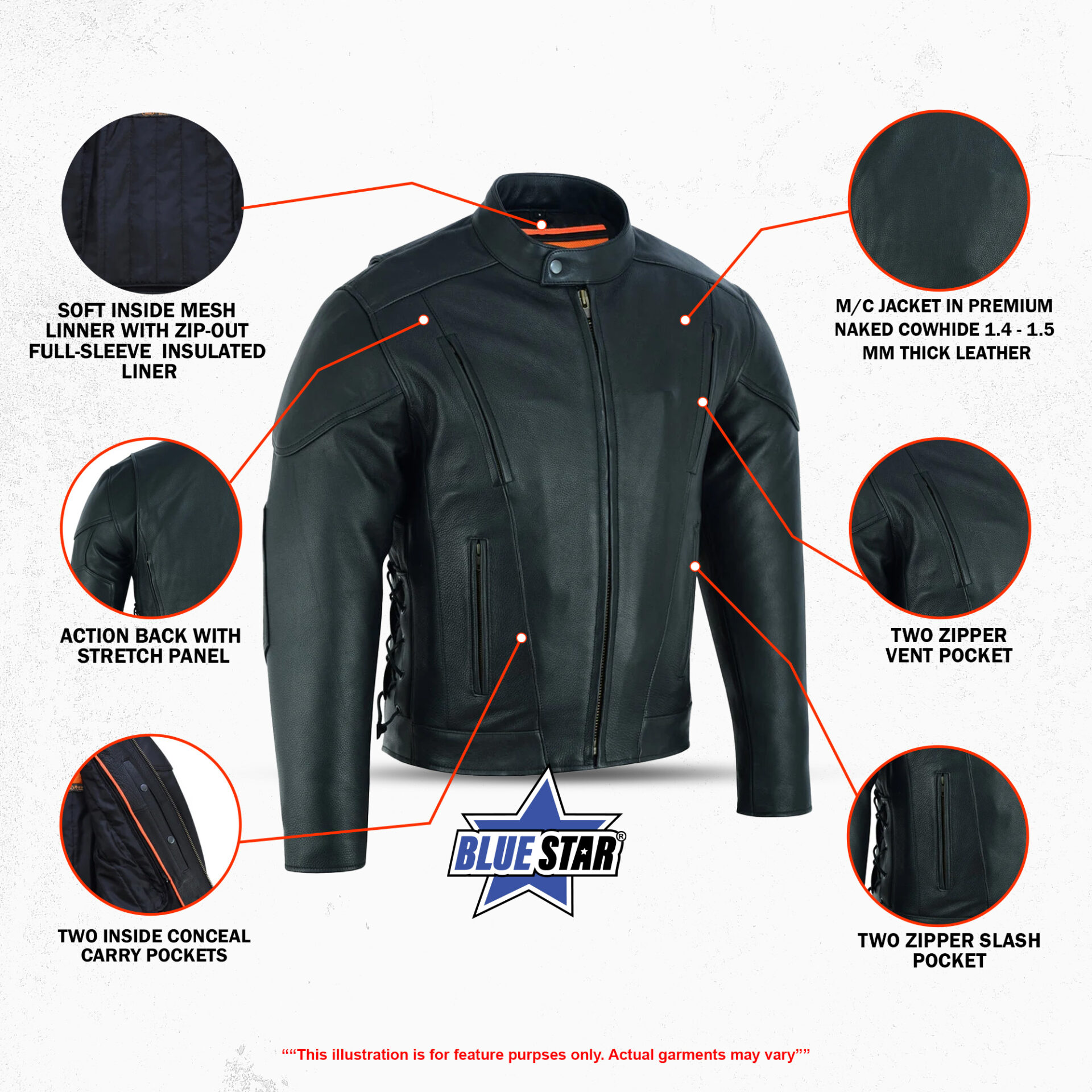 BSM1113 Men's Vented M/C Jacket Side Laces - Image 3