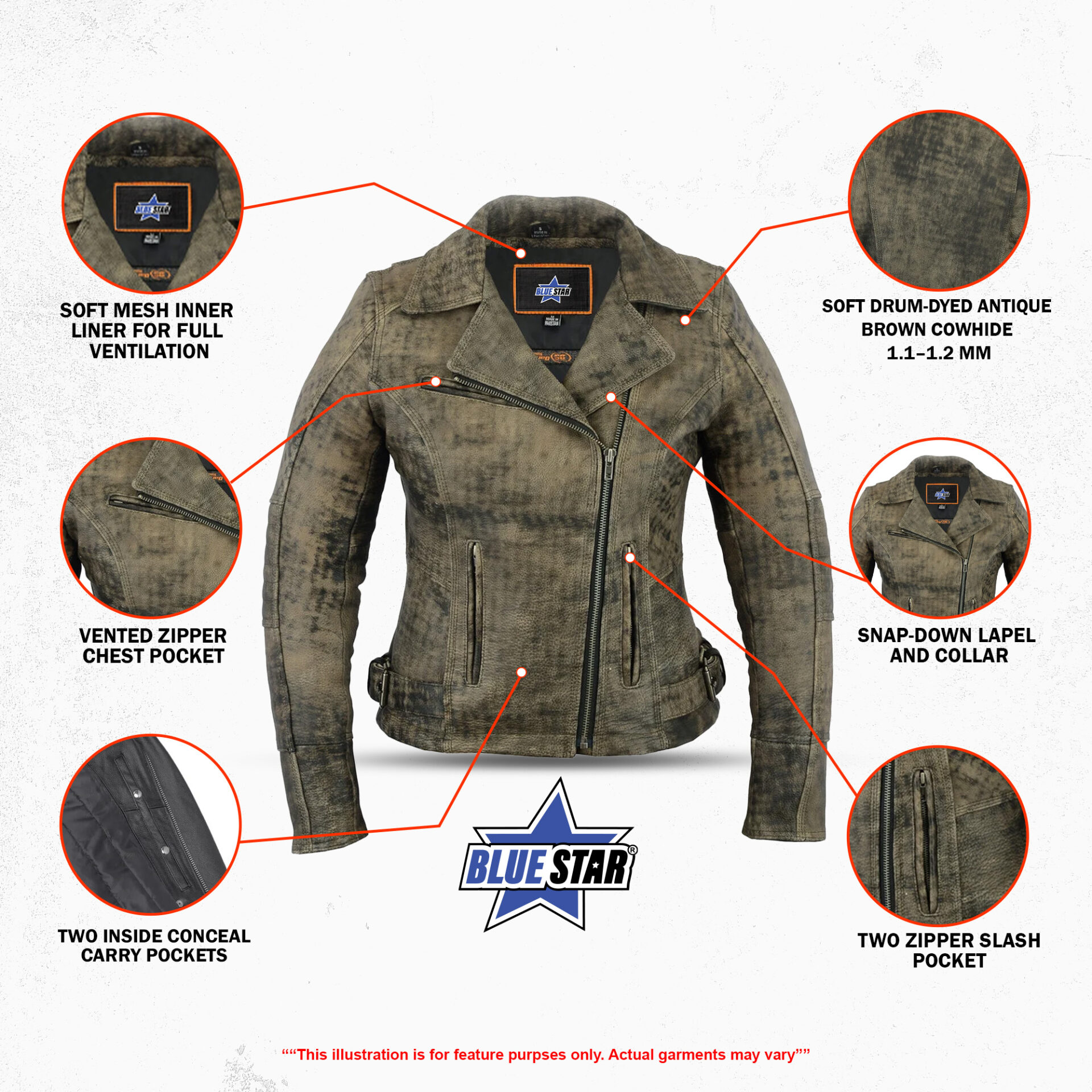 BSM2105 Women's Updated Stylish Antique Brown M/C Jacket - Image 3