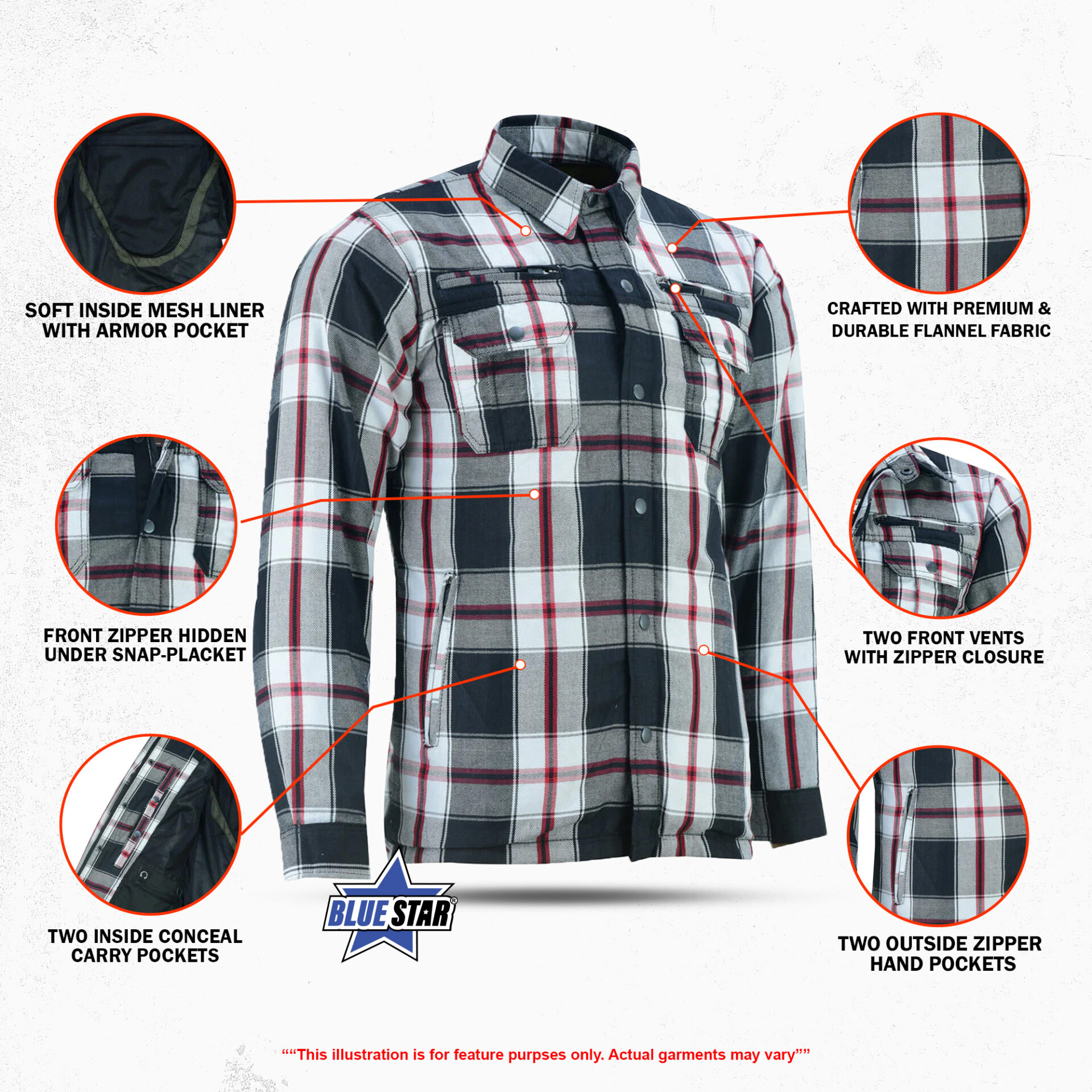 BSM1152 Armored Flannel Shirt - Black, White & Red - Image 2