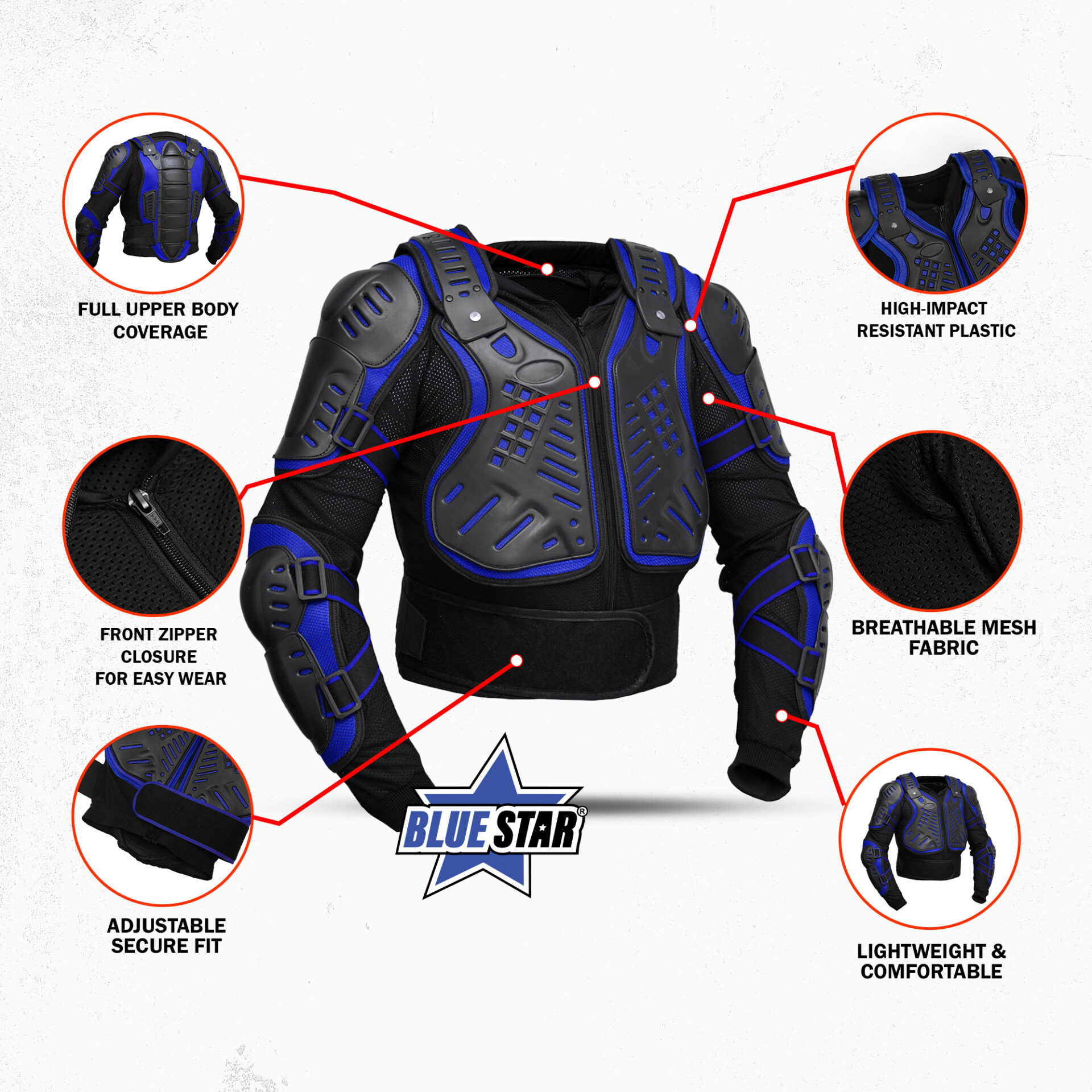 BSM5027 Motorcycle Full Body Armor - CE-2 Level - Blue - Image 3
