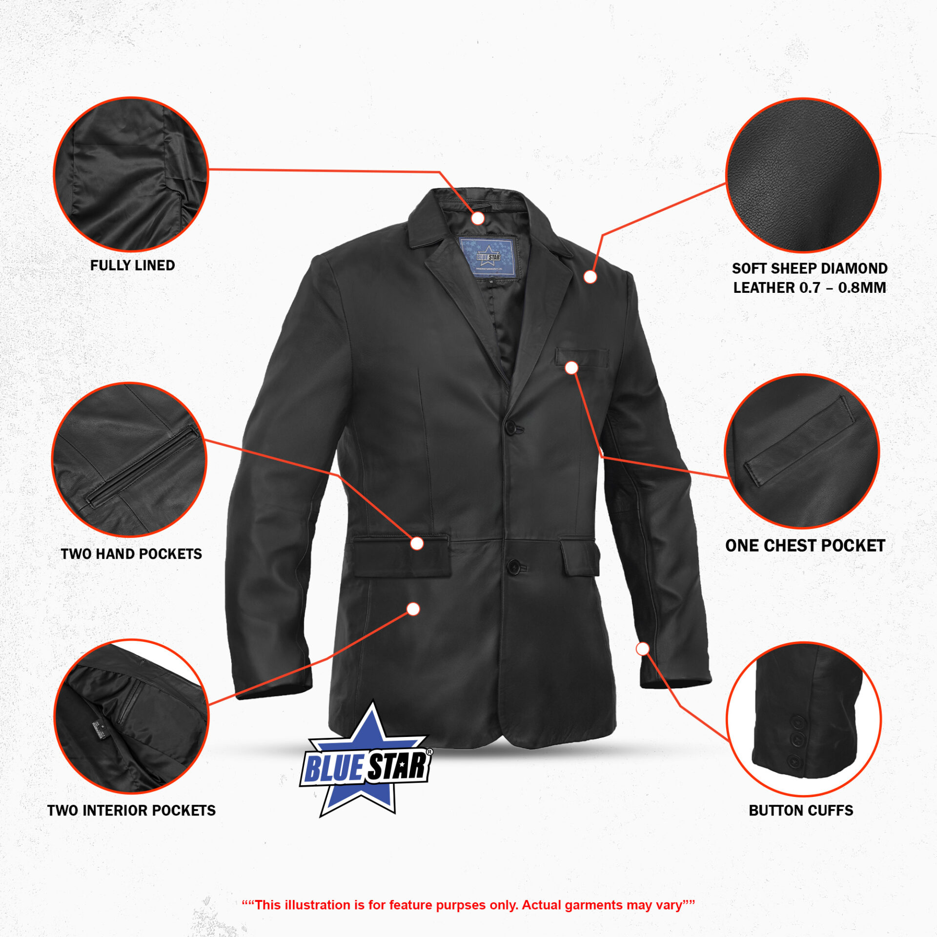 BSM1148 Men’s Sheep Skin Leather Blazer - Image 3
