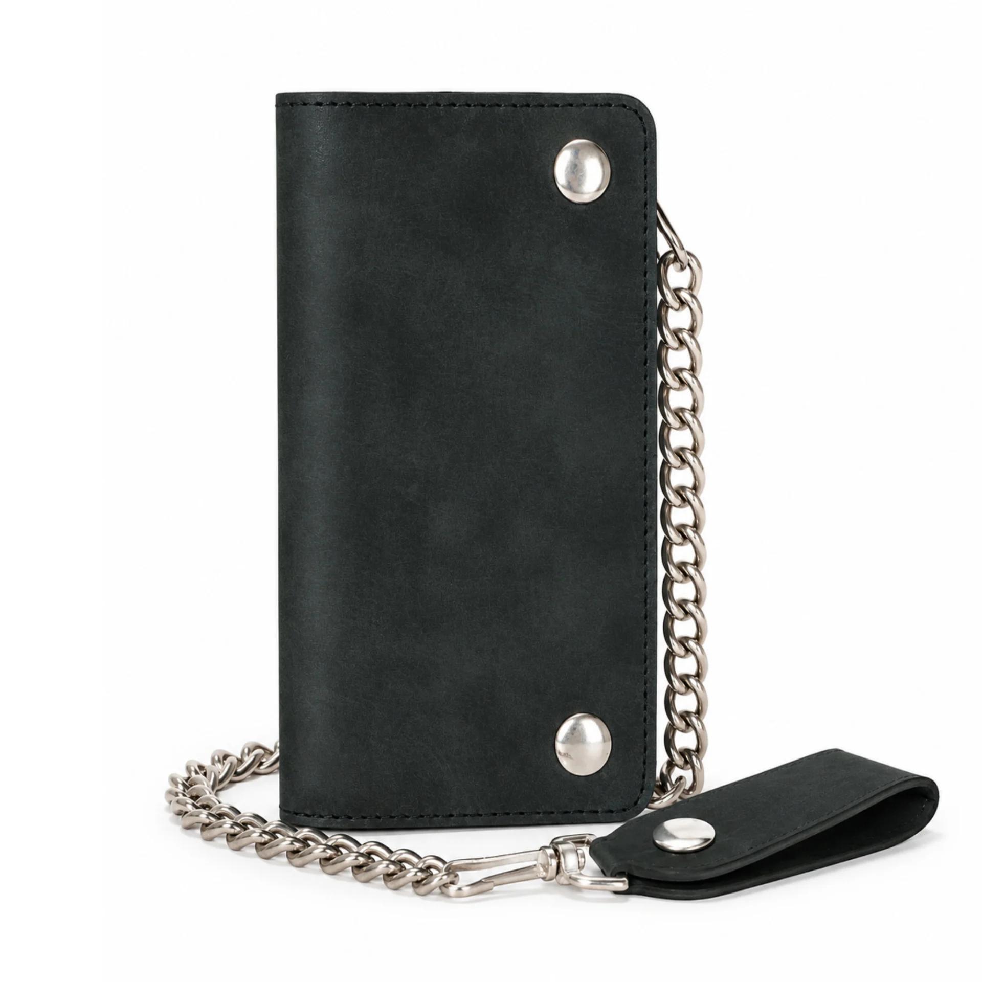 BSC238 Matte Black Biker Leather Wallet with Chain