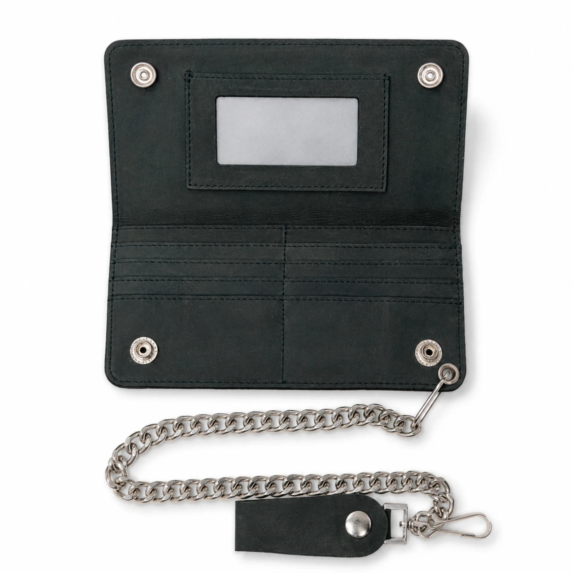 BSC238 Matte Black Biker Leather Wallet with Chain - Image 4