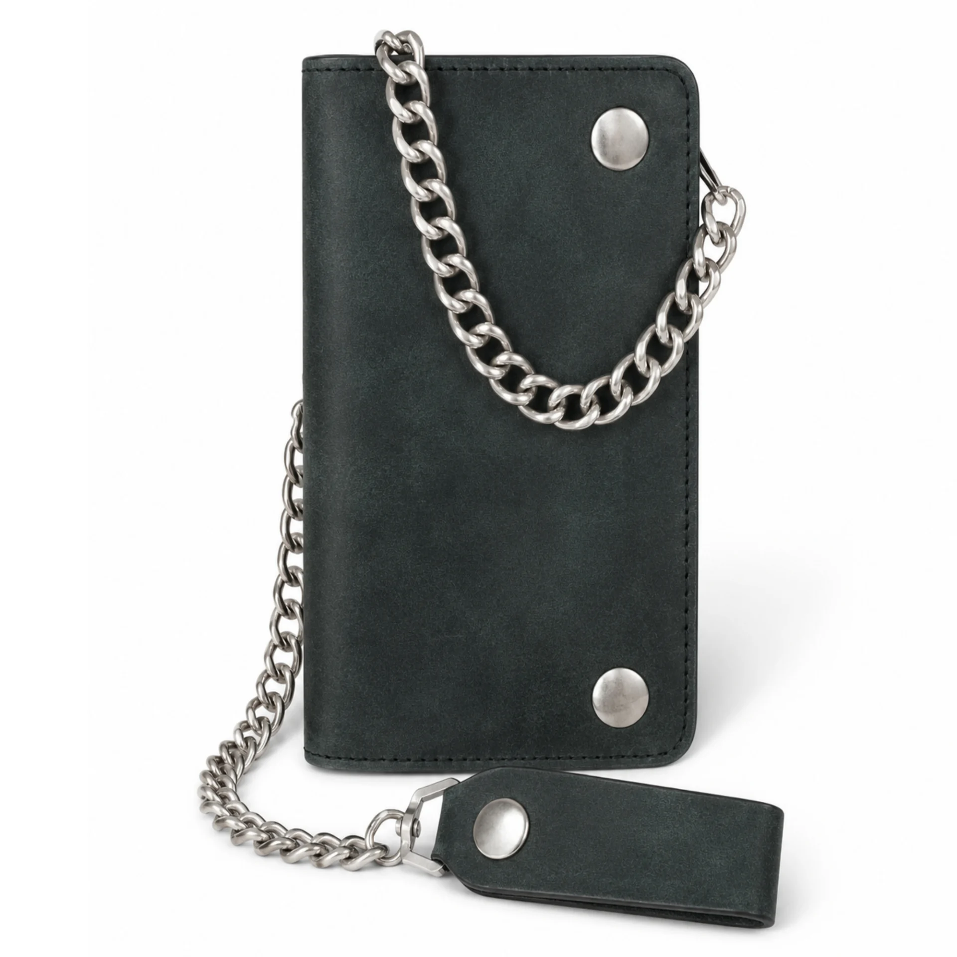 BSC238 Matte Black Biker Leather Wallet with Chain - Image 2