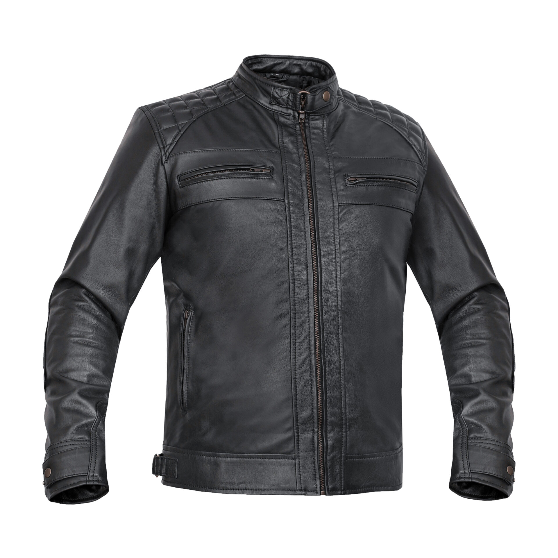 CLASSIC CHARM MEN’S SHEEPSKIN LEATHER JACKET WITH SNAP BUTTON COLLAR
