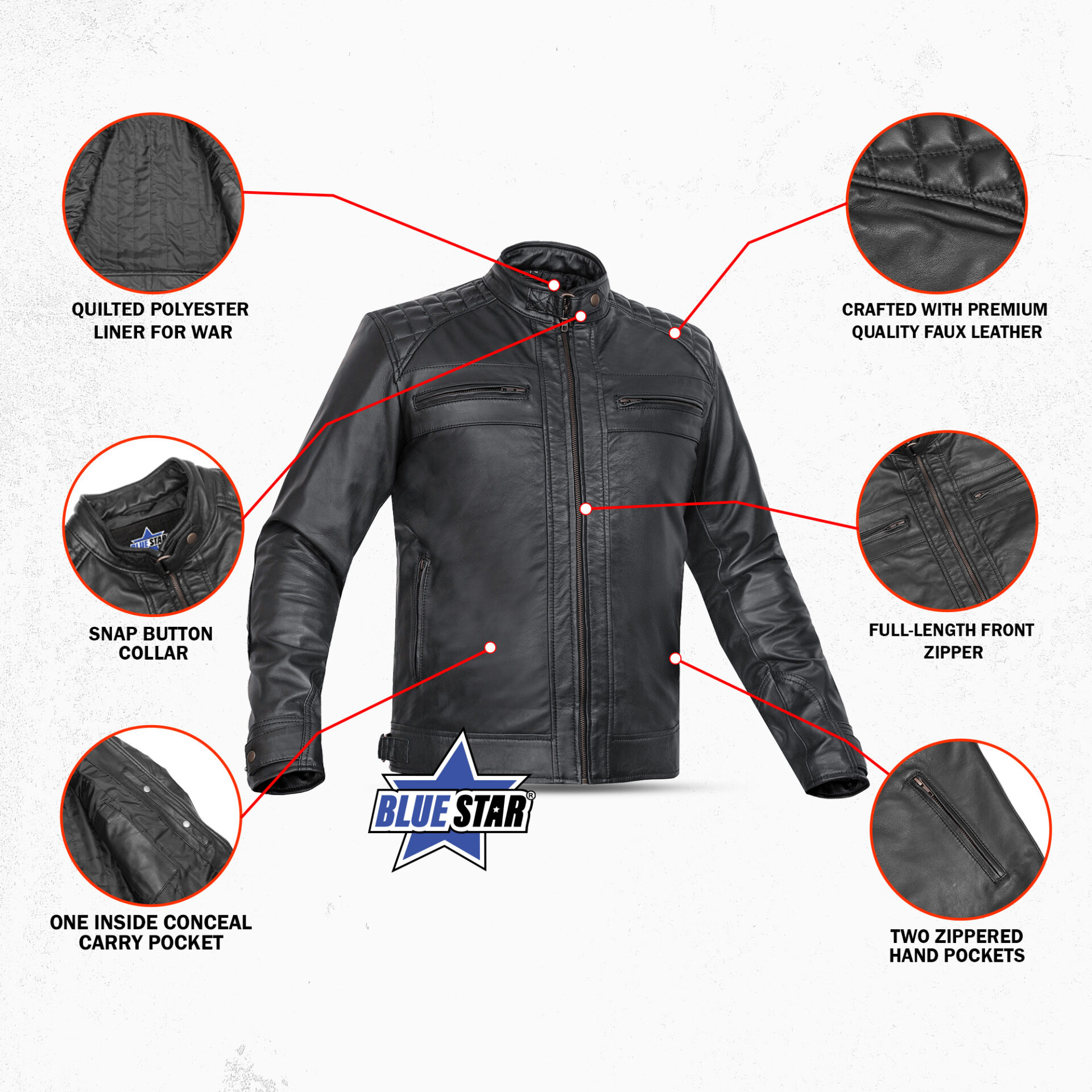 CLASSIC CHARM MEN’S SHEEPSKIN LEATHER JACKET WITH SNAP BUTTON COLLAR - Image 3