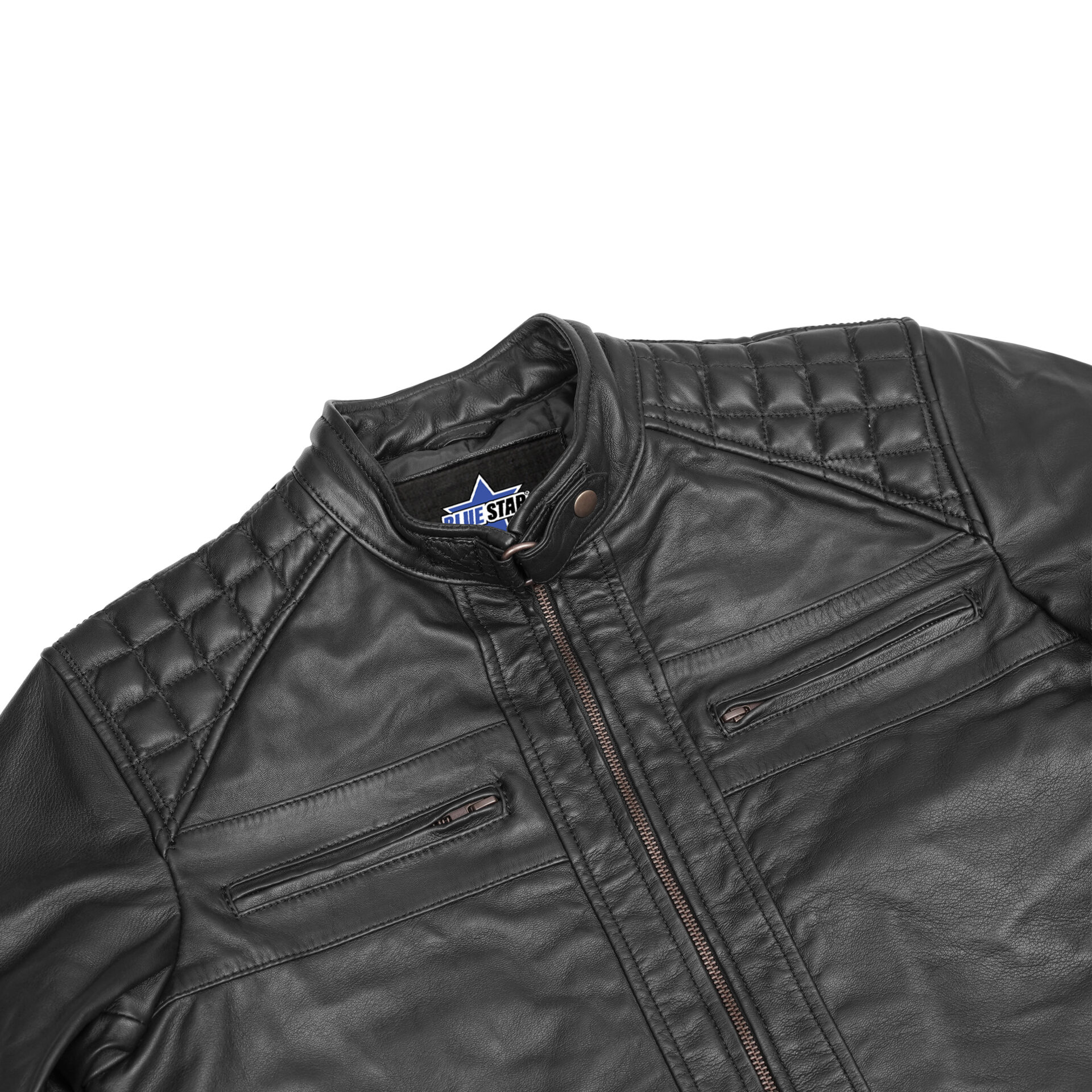 CLASSIC CHARM MEN’S SHEEPSKIN LEATHER JACKET WITH SNAP BUTTON COLLAR - Image 7