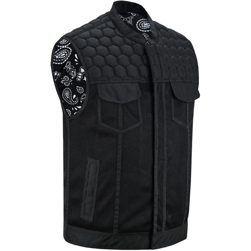 BSM4602 Mesh Rave Men’s Black Mesh Textile Vest with Black Paisley Liner