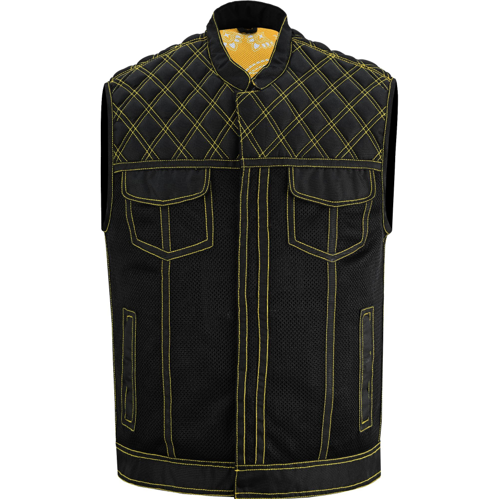 BSM4601 Nitro Rush Men’s Black Mesh Textile Vest with Yellow Diamond Stitch - Image 4