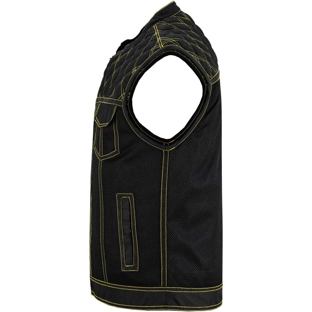 BSM4601 Nitro Rush Men’s Black Mesh Textile Vest with Yellow Diamond Stitch - Image 6