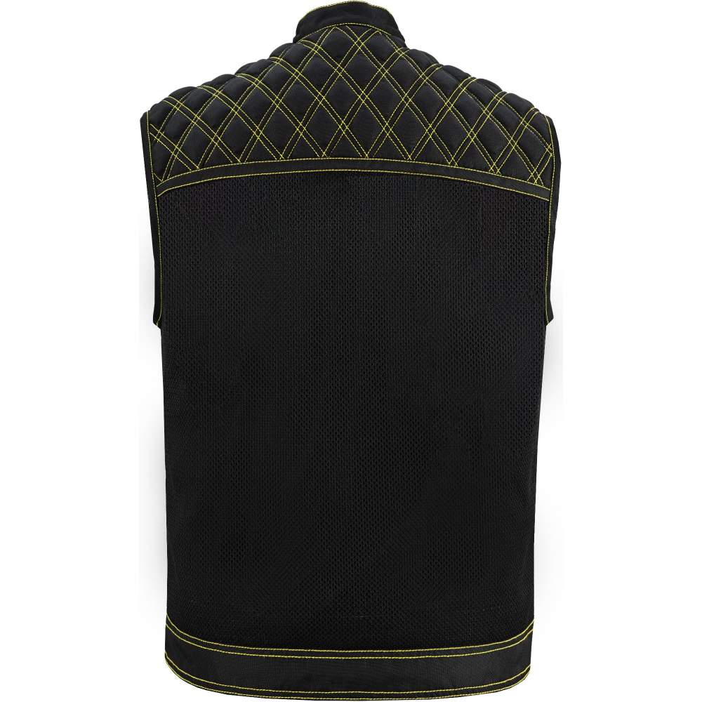BSM4601 Nitro Rush Men’s Black Mesh Textile Vest with Yellow Diamond Stitch - Image 7