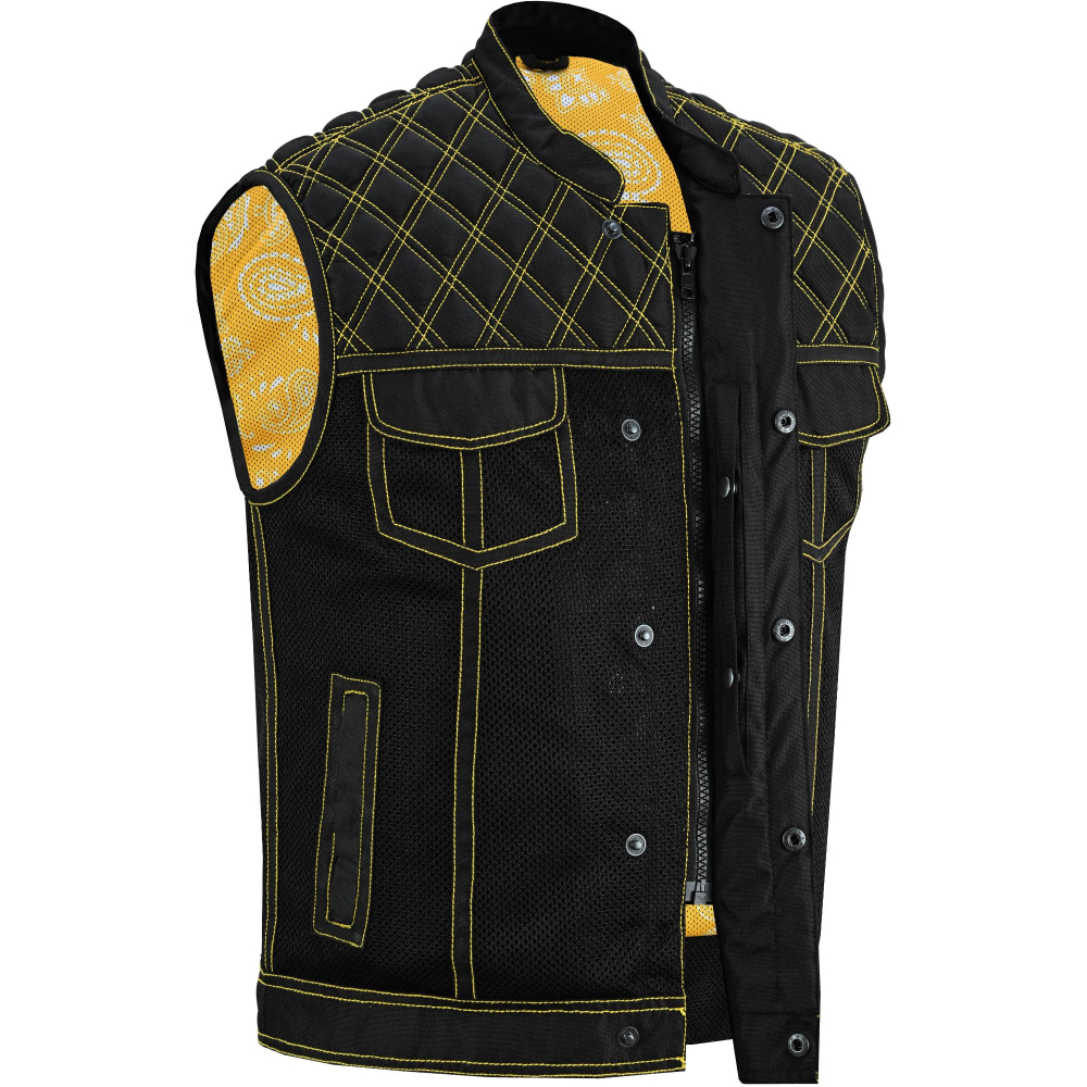 BSM4601 Nitro Rush Men’s Black Mesh Textile Vest with Yellow Diamond Stitch - Image 8