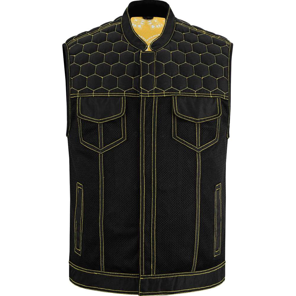 BSM4603 Gloom Gold Men’s Black Mesh Textile Vest with Yellow Thread Detailing - Image 4