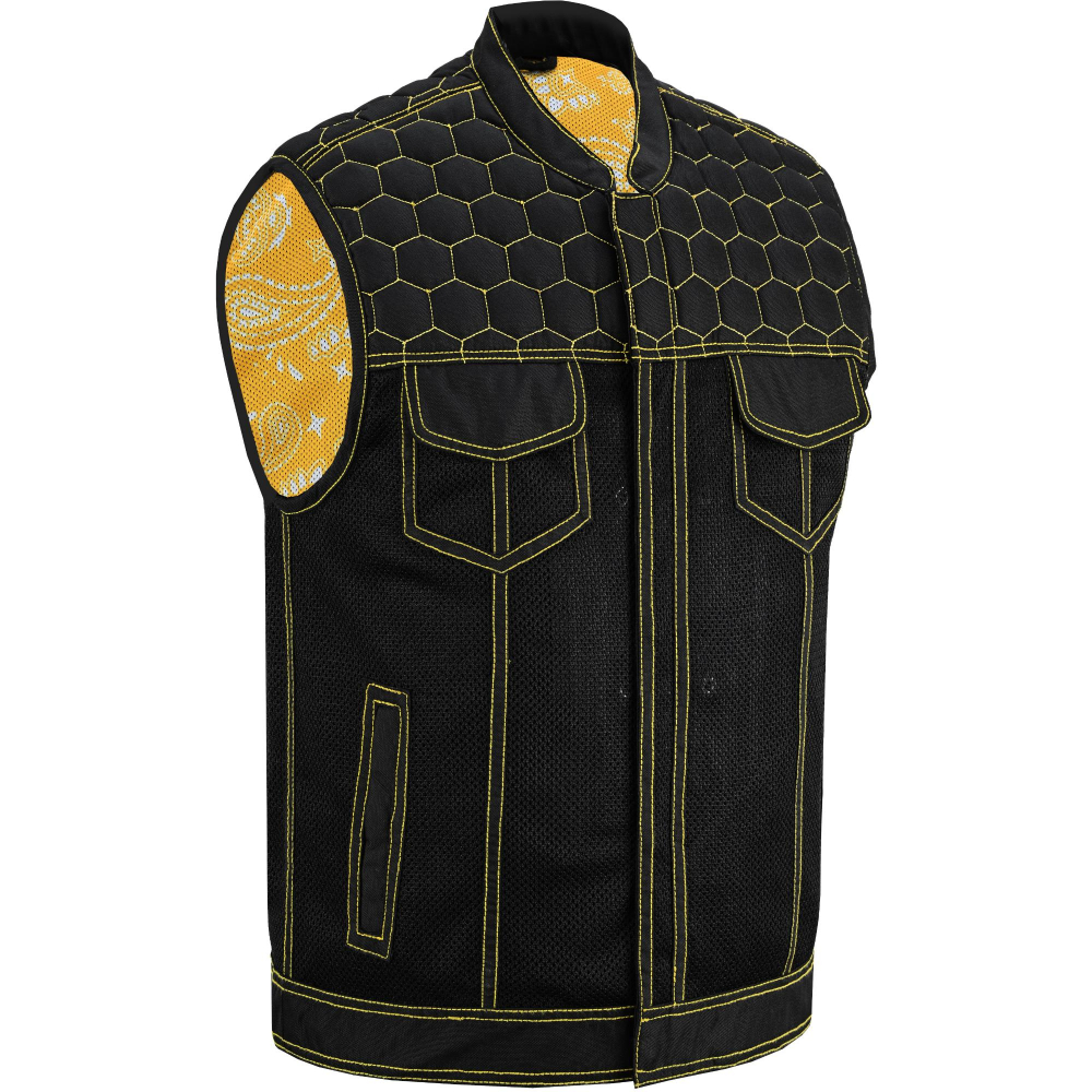 BSM4603 Gloom Gold Men’s Black Mesh Textile Vest with Yellow Thread Detailing
